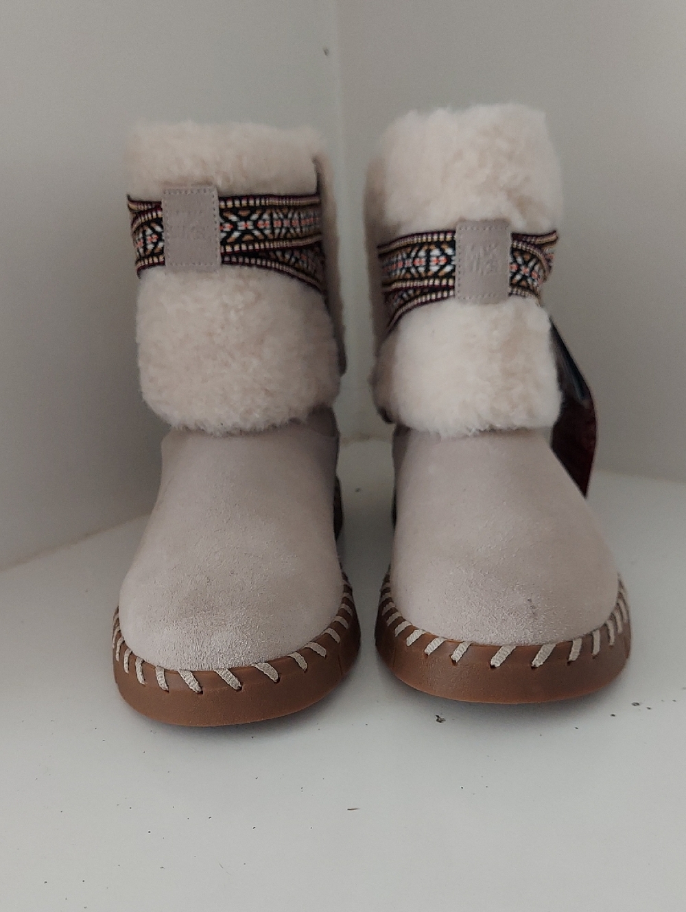 Muk Luks Cream Faux-Shearling Ankle Boots with Trim